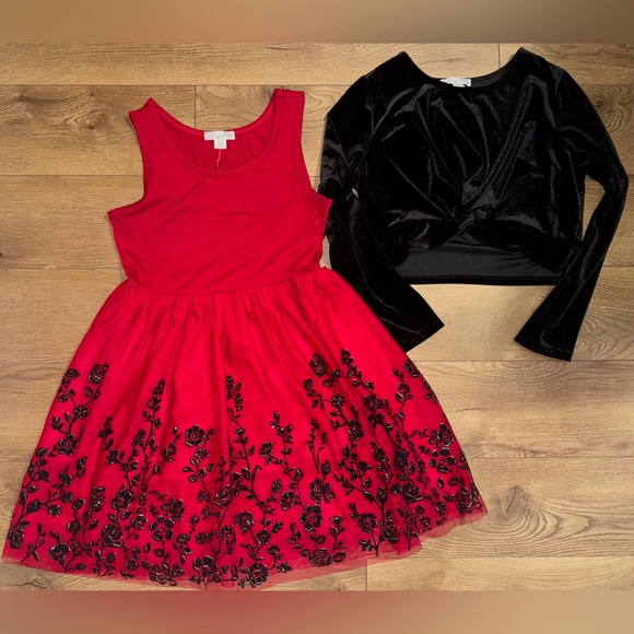 Knitworks Red and Black Floral Dress Set - Picture 1 of 6